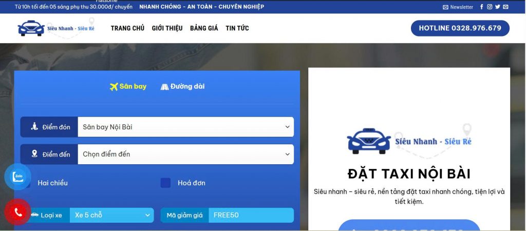 Taxi điện đi sân bay Nội Bài